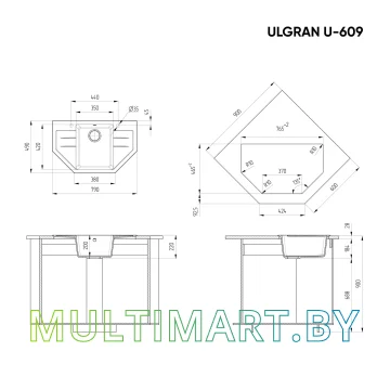 Кухонная мойка Ulgran U-609 (308, черный) картинка 2